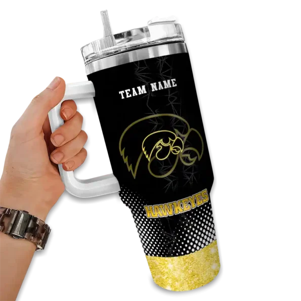 custom iowa hawkeyes geometric prism black curved tumbler fashion forward.webp