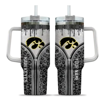custom iowa hawkeyes leopard zipper black curved tumbler best selling.webp