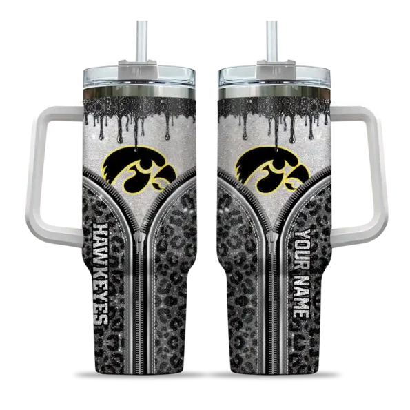 custom iowa hawkeyes leopard zipper black curved tumbler best selling.webp