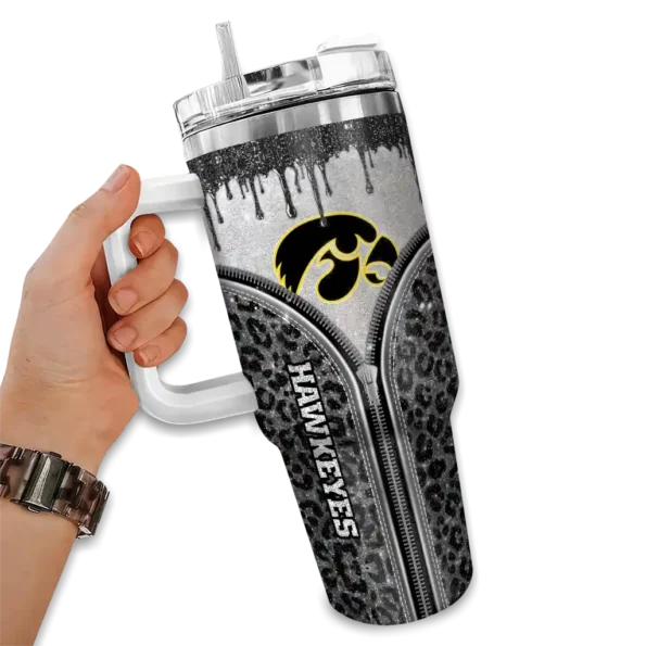 custom iowa hawkeyes leopard zipper black curved tumbler fashion forward.webp