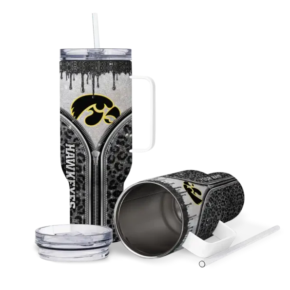 custom iowa hawkeyes leopard zipper black curved tumbler high quality.webp