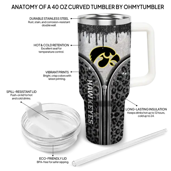 custom iowa hawkeyes leopard zipper black curved tumbler new arrival.webp