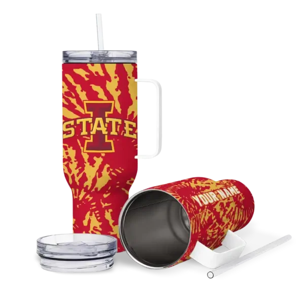 custom iowa state cyclones burst swirl red curved tumbler high quality.webp