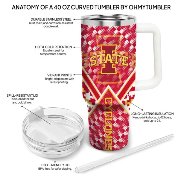 custom iowa state cyclones chevron angle red curved tumbler new arrival.webp