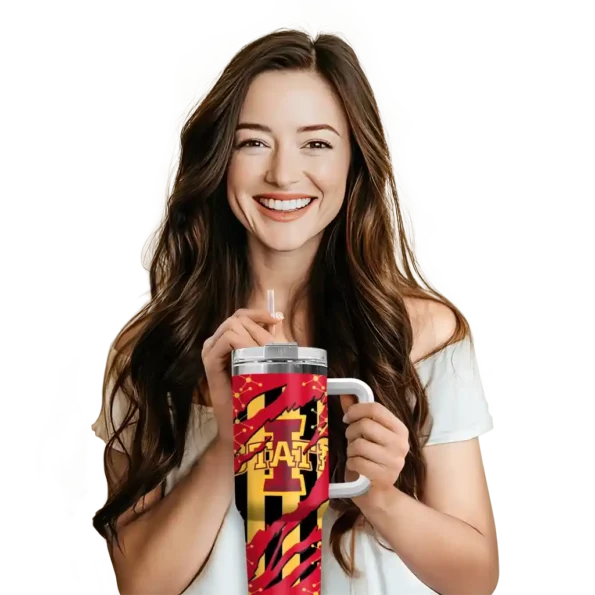 custom iowa state cyclones claw cut red black curved tumbler premium grade.webp