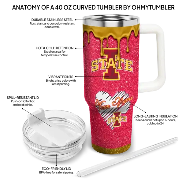 custom iowa state cyclones heart helmet motif red curved tumbler new arrival.webp