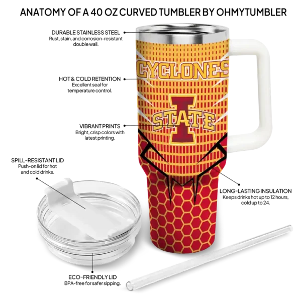 custom iowa state cyclones hex texture red curved tumbler new arrival.webp