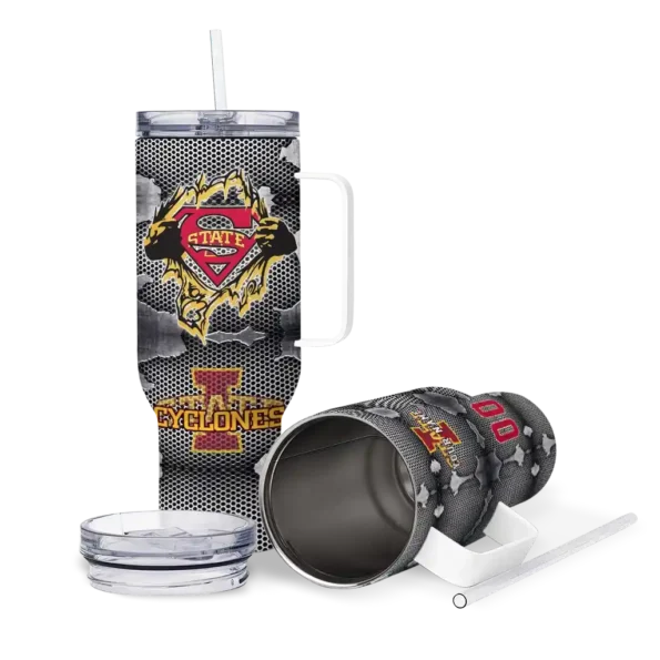 custom iowa state cyclones superman shield red gray curved tumbler high quality.webp