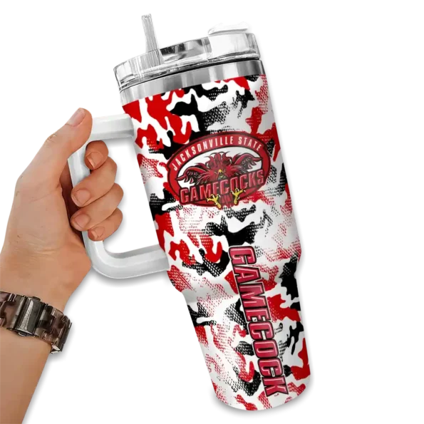 custom jacksonville state gamecocks camo mashup red white curved tumbler fashion forward.webp