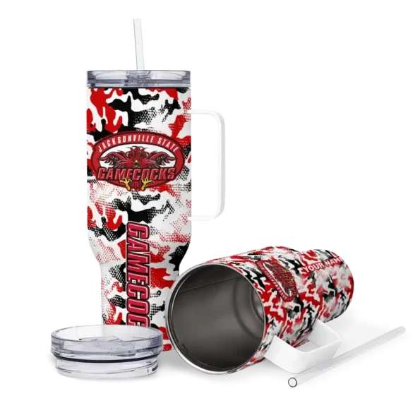 custom jacksonville state gamecocks camo mashup red white curved tumbler high quality.webp