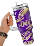 custom james madison dukes abstract paths purple curved tumbler best selling.webp