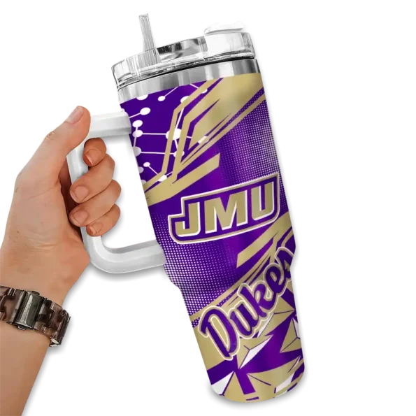 custom james madison dukes abstract paths purple curved tumbler fashion forward.webp