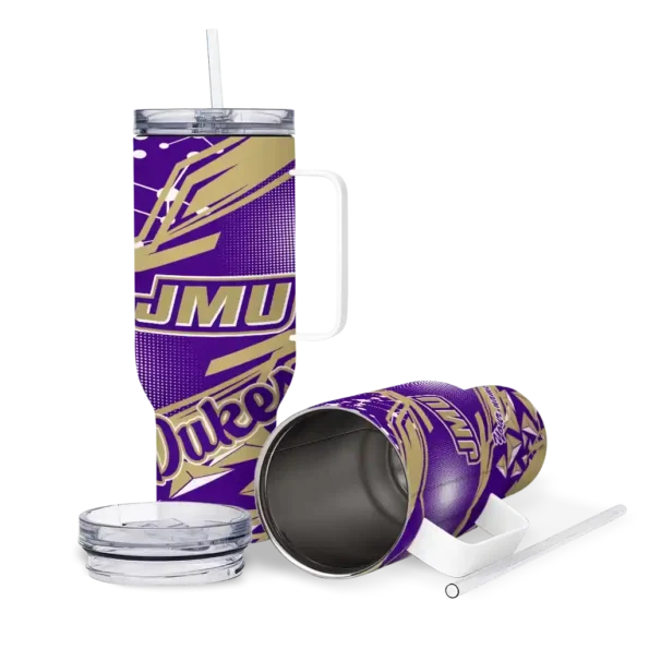 custom james madison dukes abstract paths purple curved tumbler high quality.webp