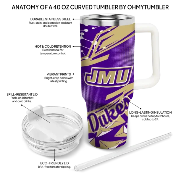 custom james madison dukes abstract paths purple curved tumbler new arrival.webp