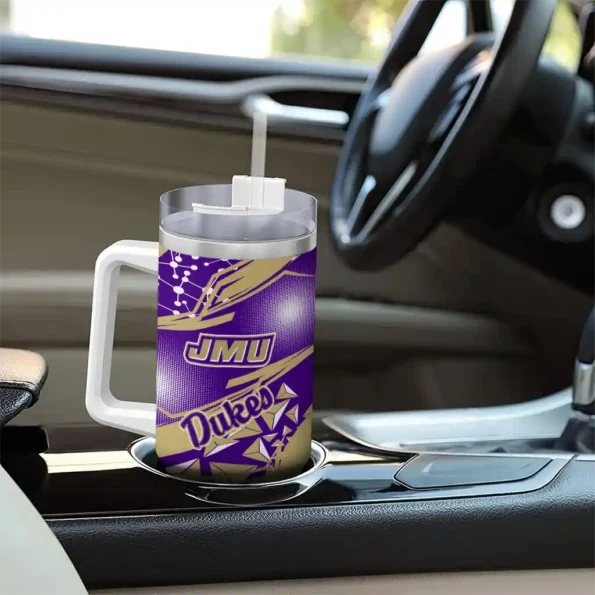 custom james madison dukes abstract paths purple curved tumbler trendy.webp