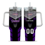 custom james madison dukes arrow armor purple black curved tumbler best selling.webp