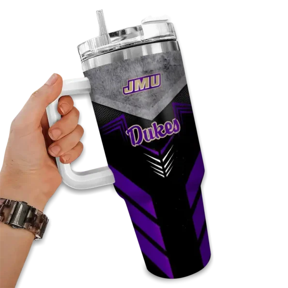 custom james madison dukes arrow armor purple black curved tumbler fashion forward.webp