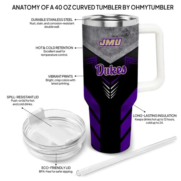custom james madison dukes arrow armor purple black curved tumbler new arrival.webp