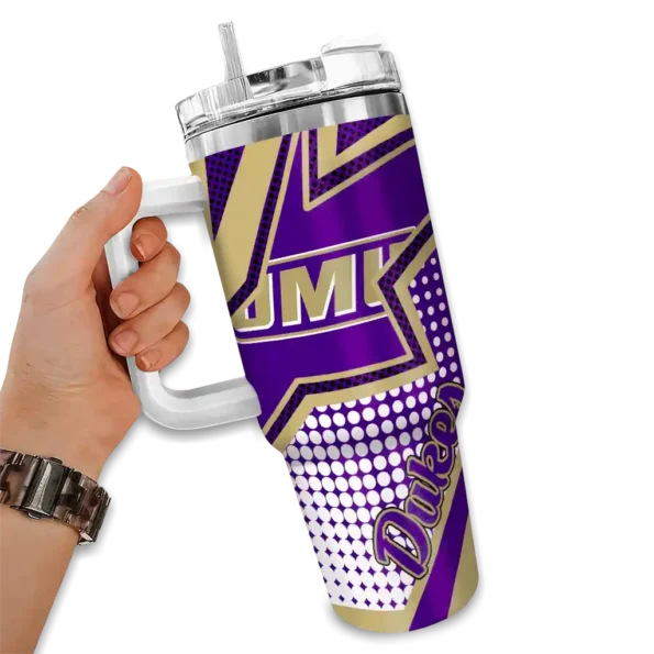 custom james madison dukes arrow burst purple curved tumbler fashion forward.webp