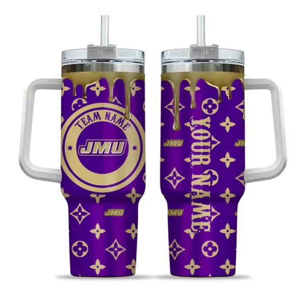 custom james madison dukes bullseye drips purple curved tumbler best selling.webp
