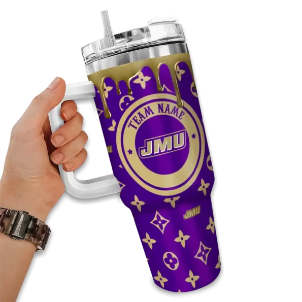 custom james madison dukes bullseye drips purple curved tumbler fashion forward.webp