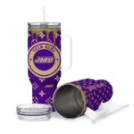 custom james madison dukes bullseye drips purple curved tumbler best selling.webp