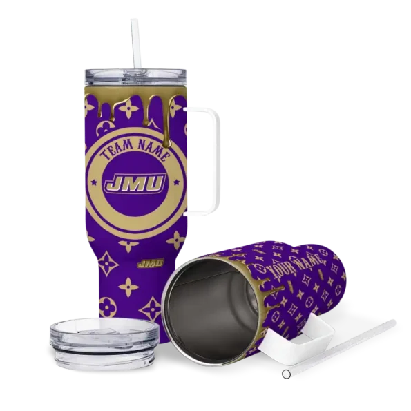 custom james madison dukes bullseye drips purple curved tumbler high quality.webp