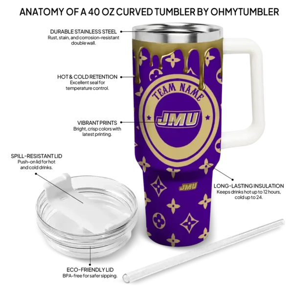 custom james madison dukes bullseye drips purple curved tumbler new arrival.webp