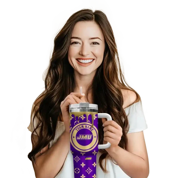 custom james madison dukes bullseye drips purple curved tumbler premium grade.webp