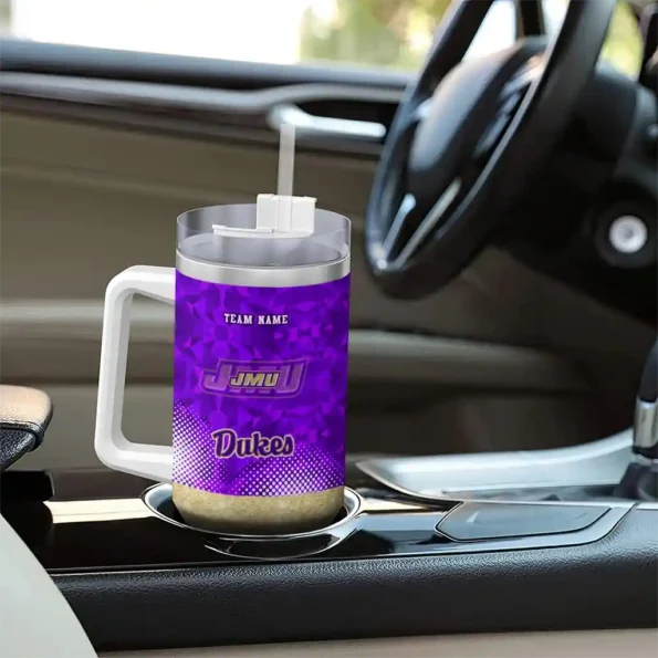 custom james madison dukes geometric prism purple curved tumbler trendy.webp
