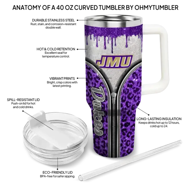 custom james madison dukes leopard zipper purple curved tumbler new arrival.webp