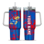 custom kansas jayhawks burst swirl blue curved tumbler best selling.webp