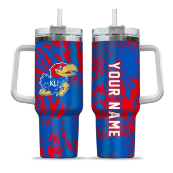 custom kansas jayhawks burst swirl blue curved tumbler best selling.webp