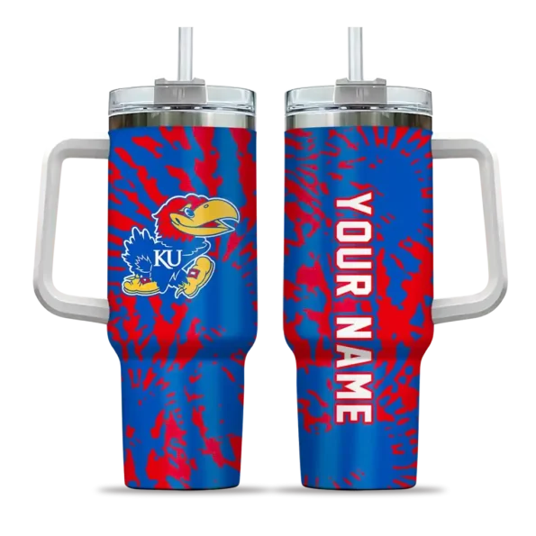 custom kansas jayhawks burst swirl blue curved tumbler best selling.webp