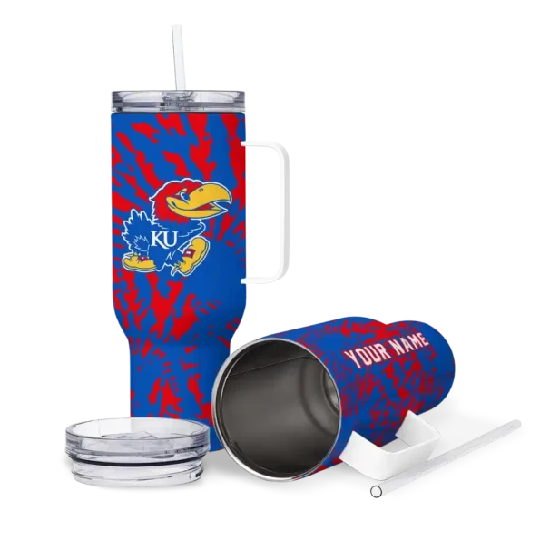 custom kansas jayhawks burst swirl blue curved tumbler high quality.webp