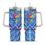 custom kansas jayhawks chevron angle blue curved tumbler best selling.webp