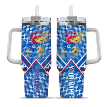 custom kansas jayhawks chevron angle blue curved tumbler best selling.webp