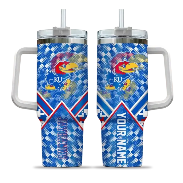 custom kansas jayhawks chevron angle blue curved tumbler best selling.webp