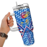 custom kansas jayhawks chevron angle blue curved tumbler best selling.webp