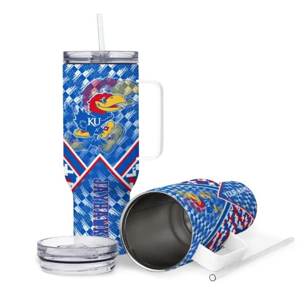 custom kansas jayhawks chevron angle blue curved tumbler high quality.webp