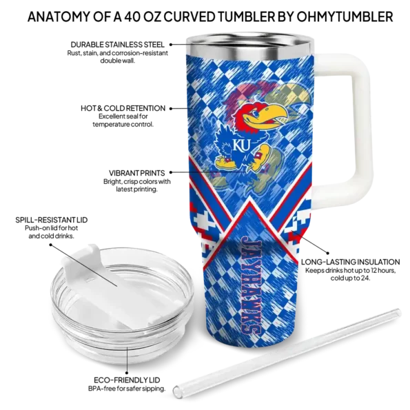 custom kansas jayhawks chevron angle blue curved tumbler new arrival.webp