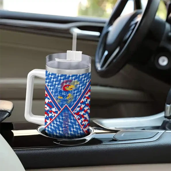 custom kansas jayhawks chevron angle blue curved tumbler trendy.webp