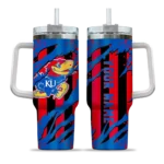 custom kansas jayhawks claw cut blue black curved tumbler best selling.webp