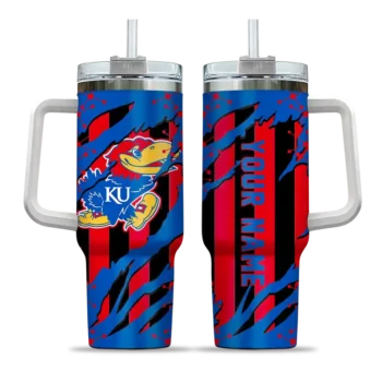 custom kansas jayhawks claw cut blue black curved tumbler best selling.webp