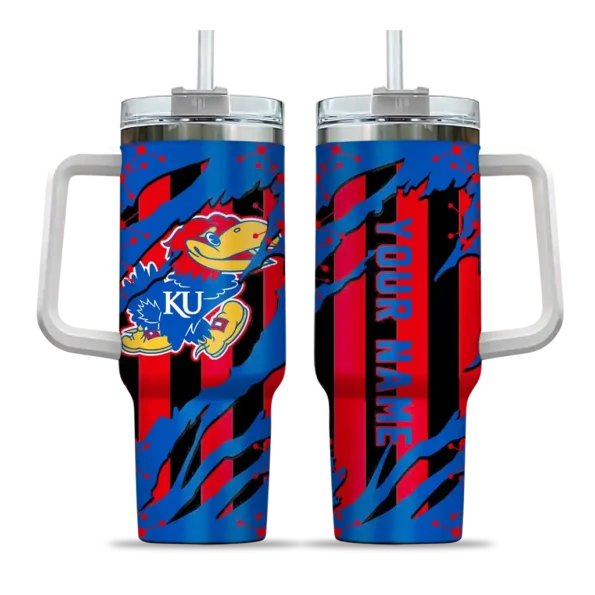 custom kansas jayhawks claw cut blue black curved tumbler best selling.webp