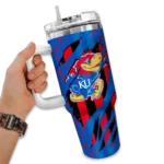 custom kansas jayhawks claw cut blue black curved tumbler best selling.webp