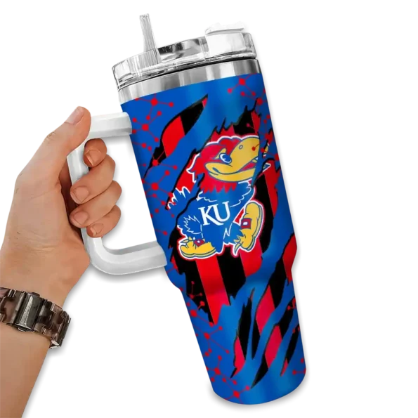 custom kansas jayhawks claw cut blue black curved tumbler fashion forward.webp