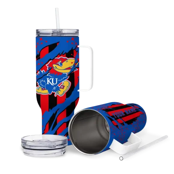 custom kansas jayhawks claw cut blue black curved tumbler high quality.webp