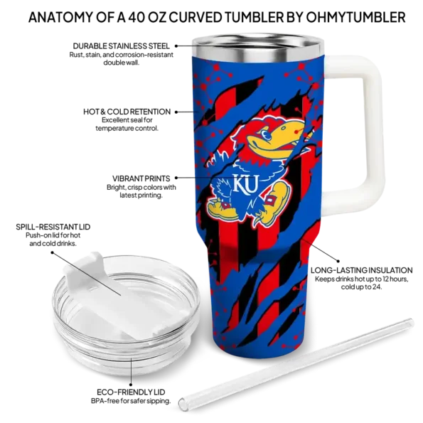 custom kansas jayhawks claw cut blue black curved tumbler new arrival.webp