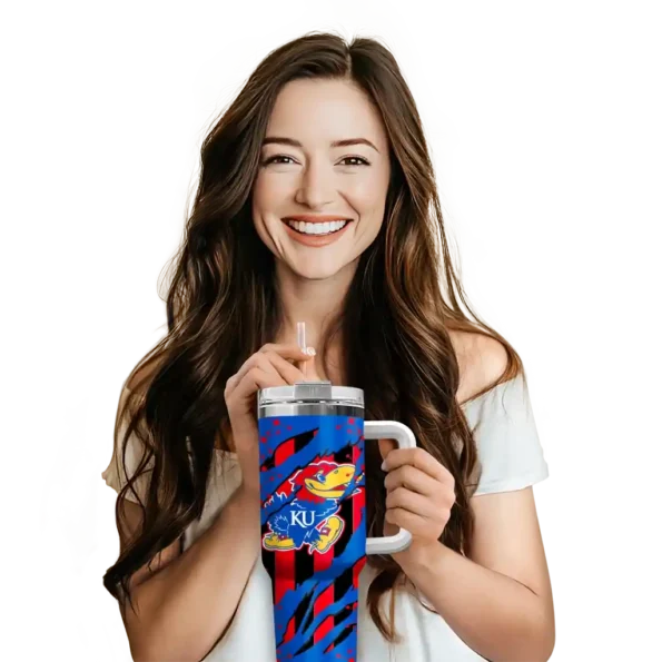 custom kansas jayhawks claw cut blue black curved tumbler premium grade.webp